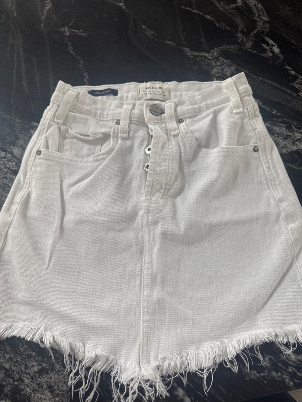McGuire Denim White Frayed Hem Denim Skirt